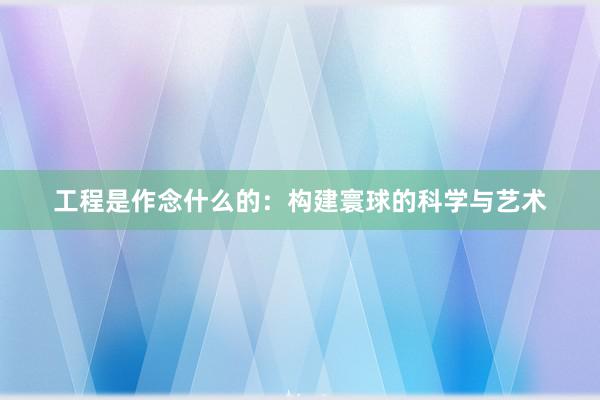 工程是作念什么的：构建寰球的科学与艺术